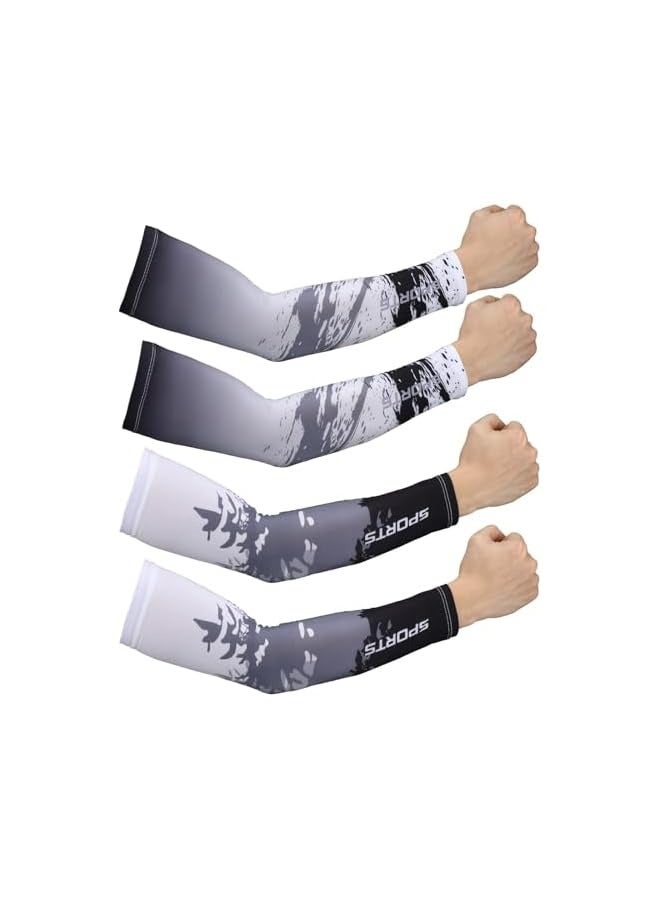 PROMASS UV Sun Protection Arm Sleeves, for Men Women, 4 Pairs Anti Slip Arm Compression Sleeves, Ice Silk Cooling Sleeves Long Arm Cover, for Men Women, Outdoor Sport Running Football - Image 1