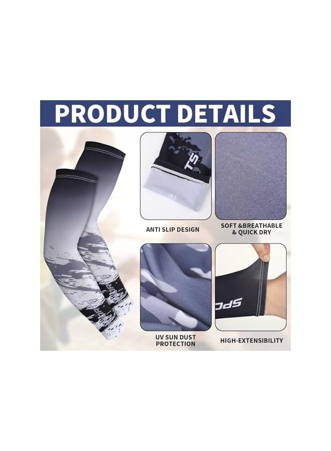 PROMASS UV Sun Protection Arm Sleeves, for Men Women, 4 Pairs Anti Slip Arm Compression Sleeves, Ice Silk Cooling Sleeves Long Arm Cover, for Men Women, Outdoor Sport Running Football - Image 5