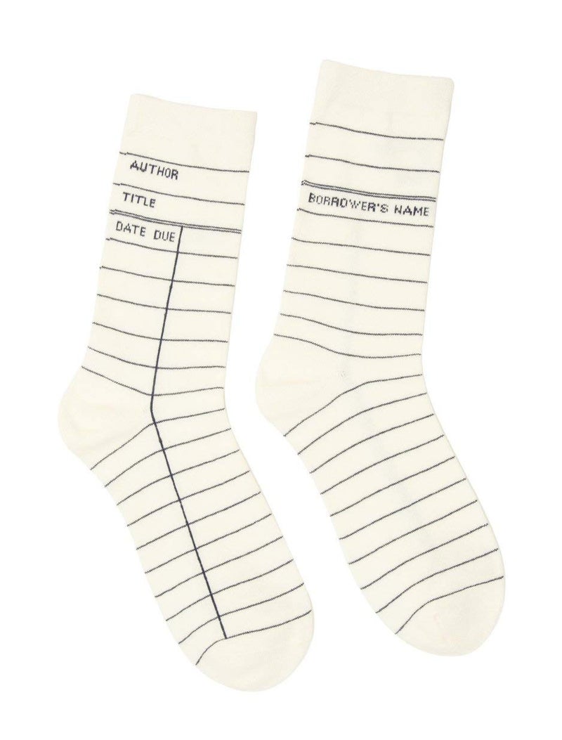 Out of Print Library Card White Socks Unisex Large - Image 1