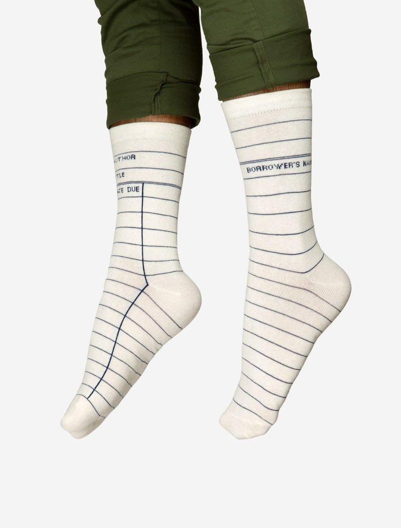 Out of Print Library Card White Socks Unisex Large - Image 2
