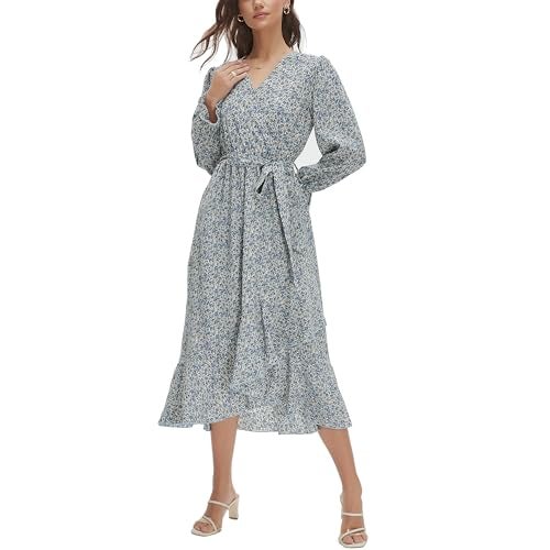 Max Hsuan Women's Floral Bohemian Dress Long Sleeve Wrap V Neck Ruffle Flowy Maxi Casual Tie Waist Boho Asymmetrical Vacation Dresses - Image 3