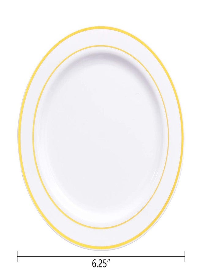 bUCLA 100Pieces Gold Plastic Plates - 6.25inch White with Gold Rim Disposable Salad/Dessert/Appetizer/Small Cake Plates Premium Hard - Ideal for Wedding & Party - Image 2
