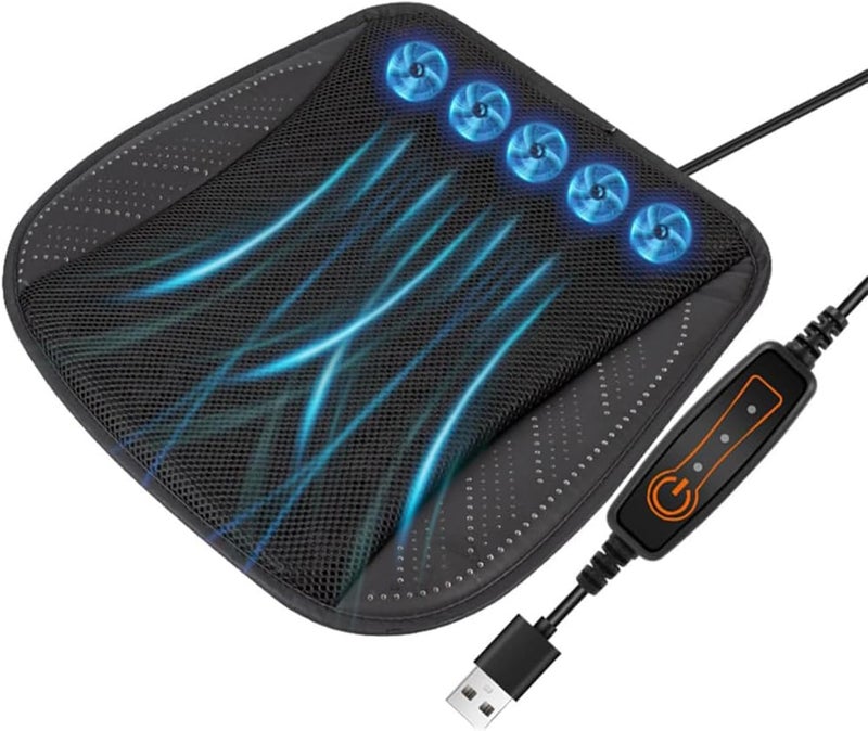 Foloose Ventilated Seat Cushion with USB Port, Summer Breathable Cooling Pad for All Car Seats, Home and Office Chairs, Black - Image 1