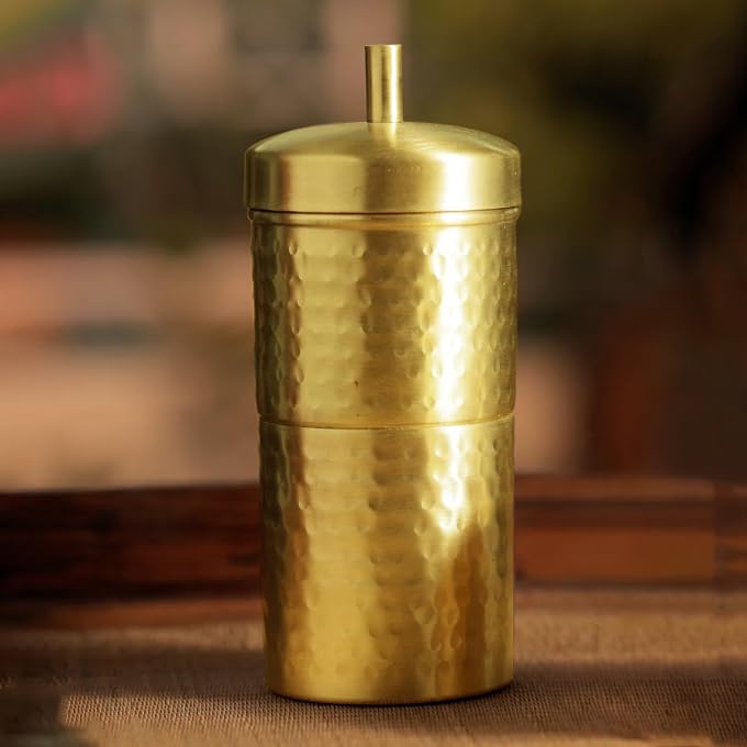 Ekhasa 100% Pure Brass Filter Coffee Maker for Home & Office | South Indian Filter Coffee Maker | Drip Coffee Maker | Coffee Decoction Maker Filter Coffee Machine Brewer | Ideal for 2-3 people - Image 1