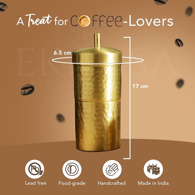 Ekhasa 100% Pure Brass Filter Coffee Maker for Home & Office | South Indian Filter Coffee Maker | Drip Coffee Maker | Coffee Decoction Maker Filter Coffee Machine Brewer | Ideal for 2-3 people - Image 2