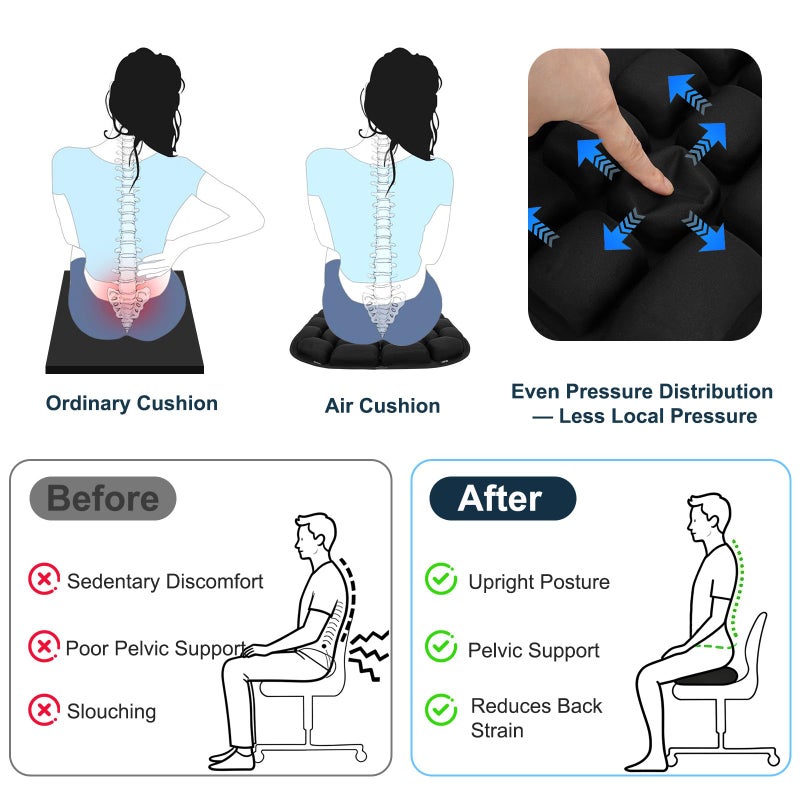 Kaflin Inflatable Seat Cushion - Airplane Seat Cushion for Long Flights, Stable & Firm Support for Sports & Outdoors, Stadium Bleachers, Travel & Hard Dining Chairs - Image 3