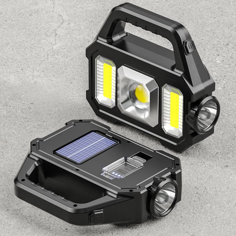 مصباح شمسى محمول مصباح إضاءة LED قابل لإعادة الشحن بالطاقة الشمسية/بواسطة USB، مصباح يدوى قوي مصدر ضوئي مزدوج ومقاوم للماء، مصباح يدوى بستة سرعات للخيام والطوارئ والأنشطة الخارجية - Image 2