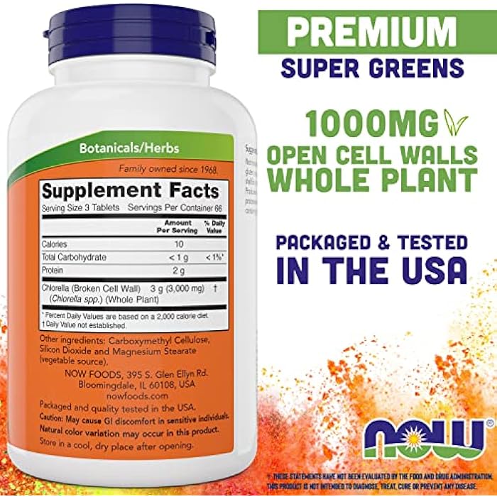 Now Chlorella Tablets,1000mg, 200 Tabs - Premium, Non-GMO Microalgae - Green Superfood Supplement - Image 2
