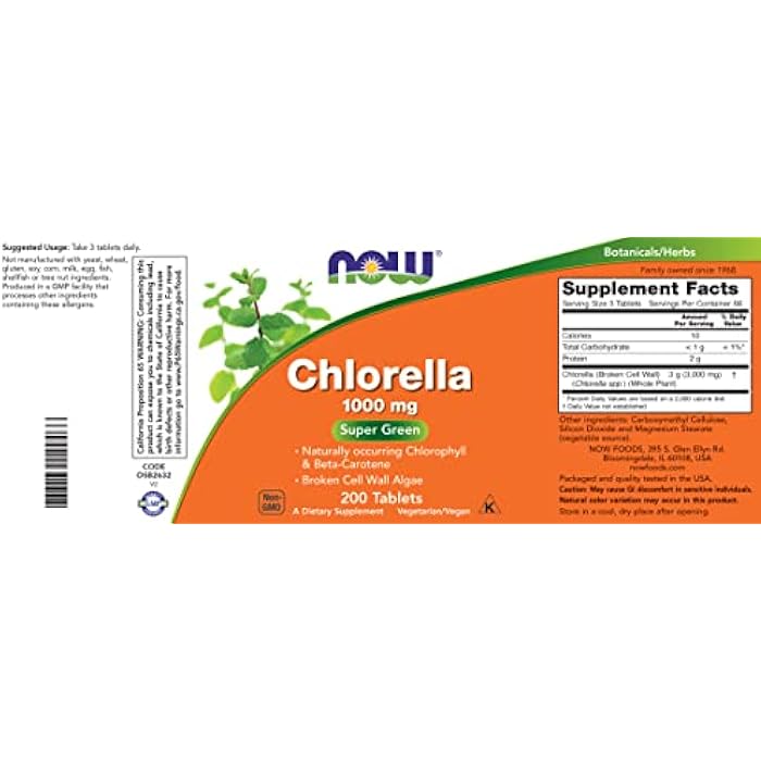 Now Chlorella Tablets,1000mg, 200 Tabs - Premium, Non-GMO Microalgae - Green Superfood Supplement - Image 3