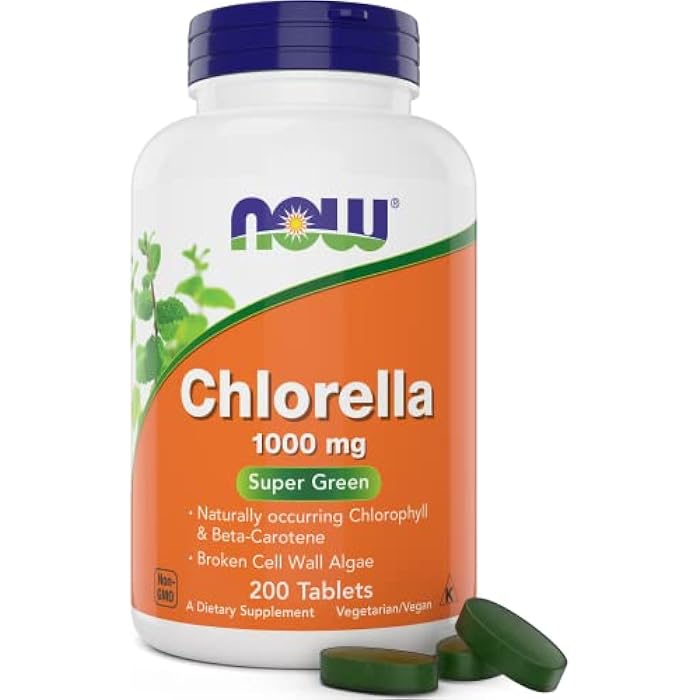 Now Chlorella Tablets,1000mg, 200 Tabs - Premium, Non-GMO Microalgae - Green Superfood Supplement - Image 1