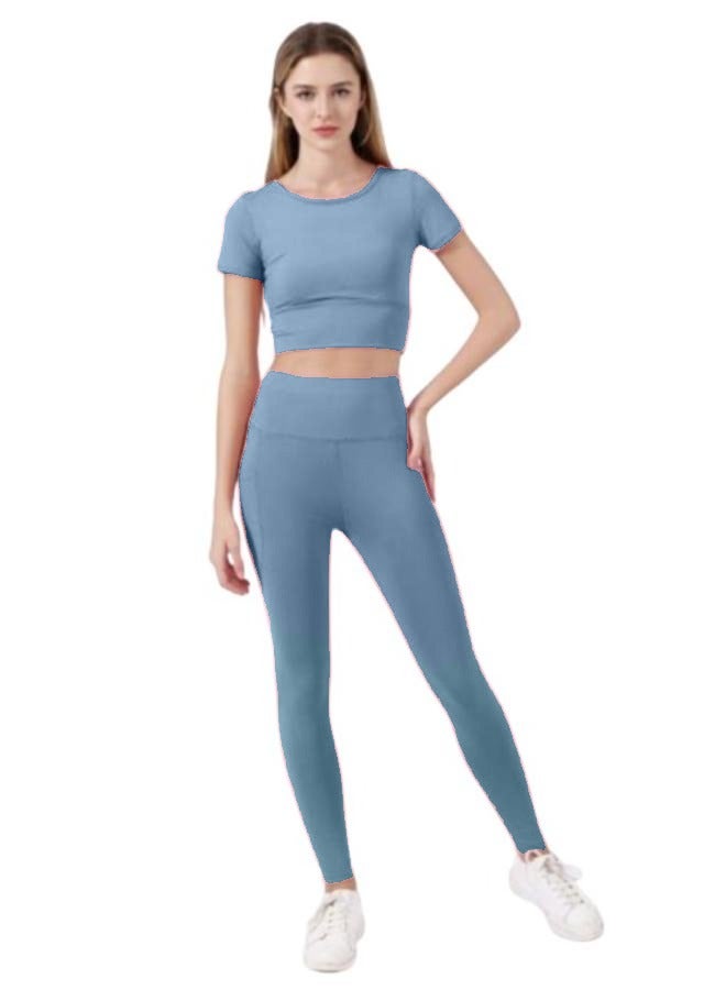 Womens's Yoga Clothing Set Summer Fashion Fine Seamless Fitness Sportswear Set Two-Piece T-146 