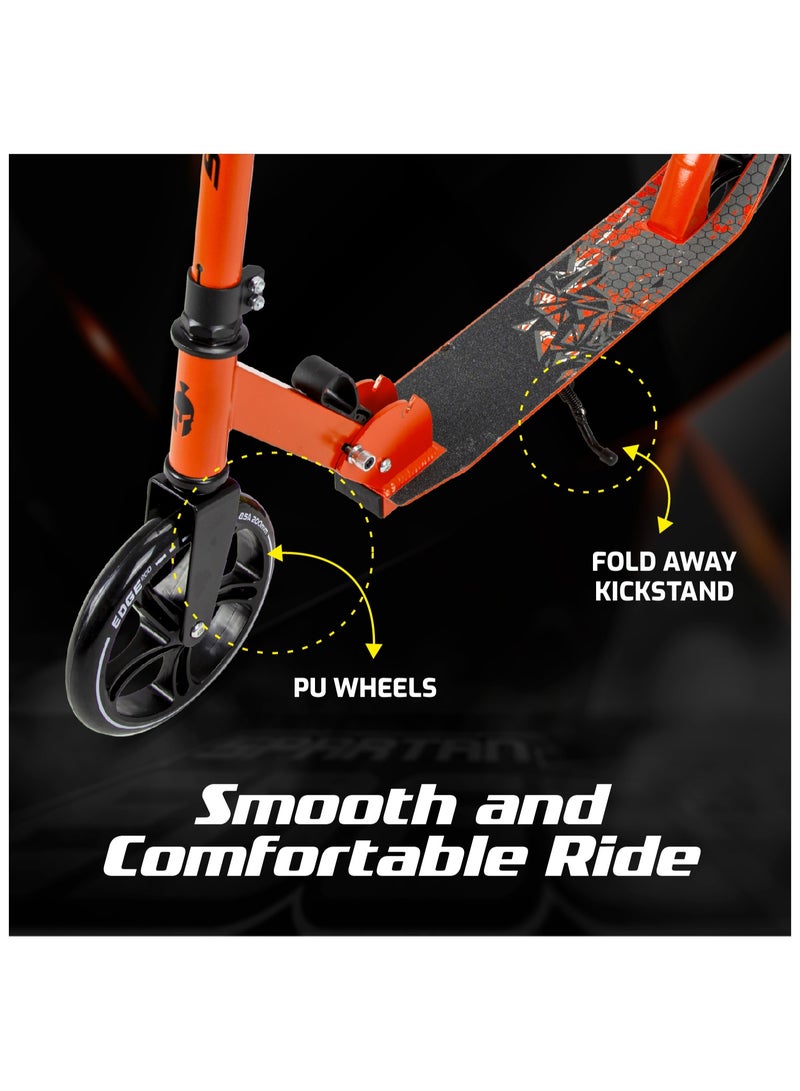 Spartan Spartan Edge 200 mm Folding Kick Scooter for Kids & Teens SP‑7005 – Big PU Wheels, ABEC‑7 Performance Bearings, Adjustable Handlebar & Quick‑Fold Frame, Rear Brake & Kickstand – For Ages 8+ | Orange  - Image 4