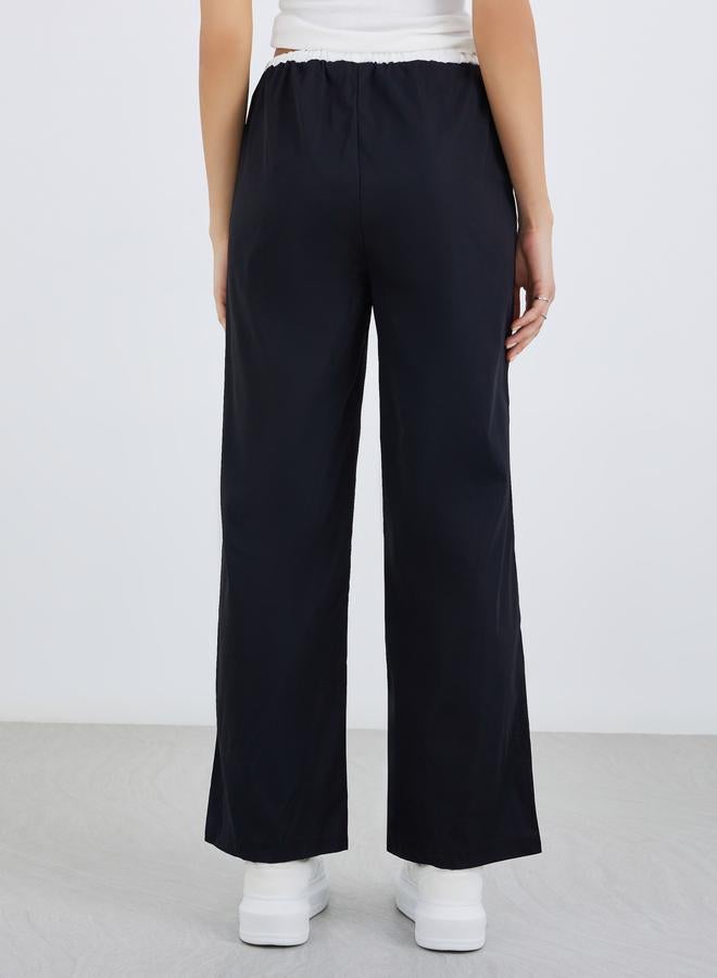 Take Two Solid Double Layer Drawstring Waist Wide Leg Pants - Image 4