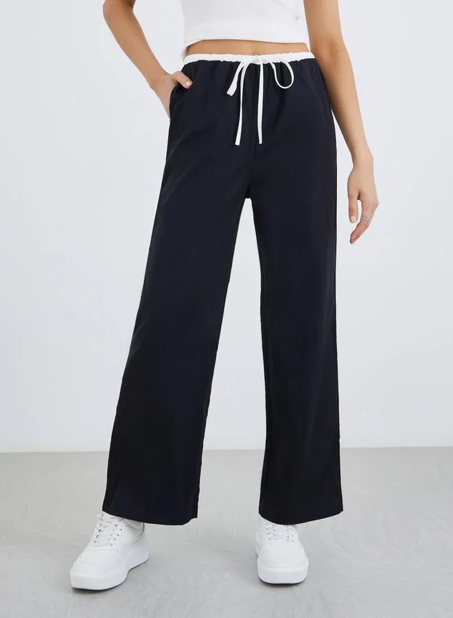 Take Two Take Two Solid Double Layer Drawstring Waist Wide Leg Pants