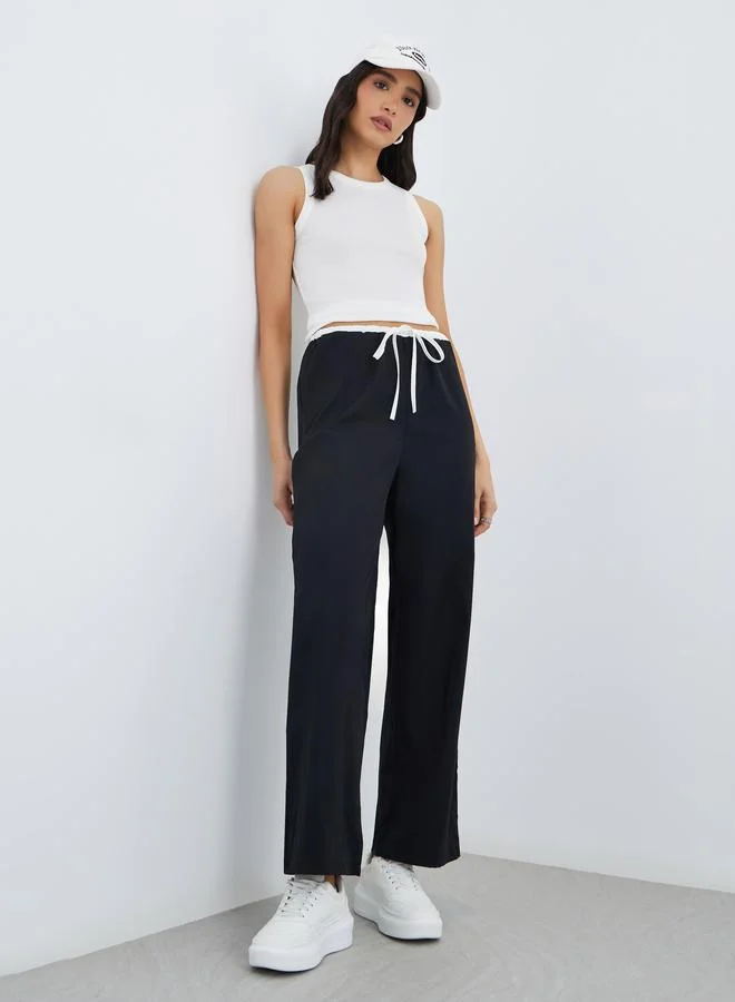 Take Two Take Two Solid Double Layer Drawstring Waist Wide Leg Pants