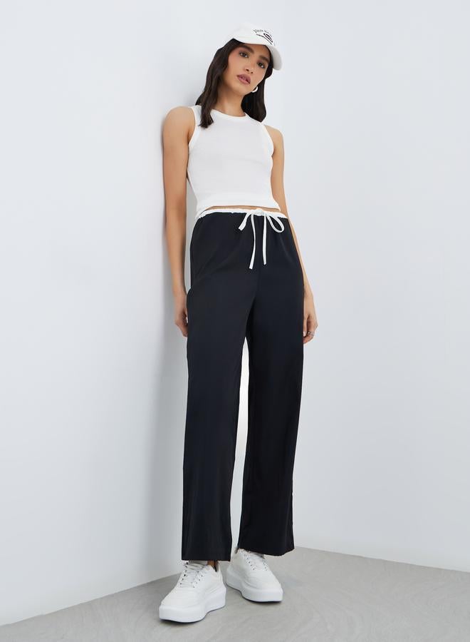 Take Two Solid Double Layer Drawstring Waist Wide Leg Pants - Image 1