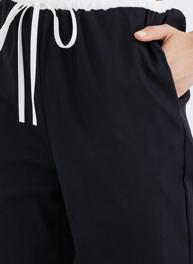 Take Two Solid Double Layer Drawstring Waist Wide Leg Pants - Image 3