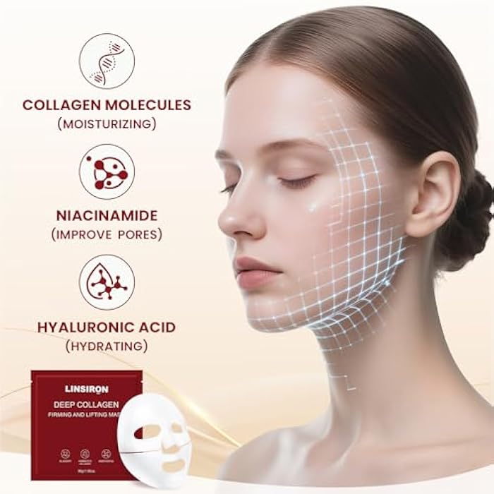 LINSIRON Bio-Collagen Real Deep Masks 8PCS Collagen Face Mask Skin Care Sheet Overnight Skincare Hydrating Smile Line Patches Wrapping Lift Stocking Stuffers Birthday Gifts for Teen Girls - Image 2