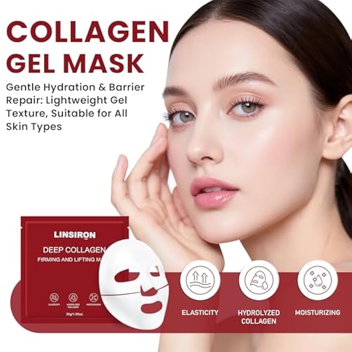 LINSIRON Bio-Collagen Real Deep Masks 8PCS Collagen Face Mask Skin Care Sheet Overnight Skincare Hydrating Smile Line Patches Wrapping Lift Stocking Stuffers Birthday Gifts for Teen Girls - Image 4