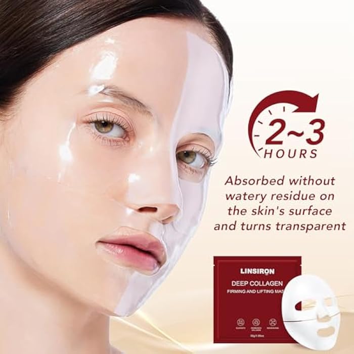 LINSIRON Bio-Collagen Real Deep Masks 8PCS Collagen Face Mask Skin Care Sheet Overnight Skincare Hydrating Smile Line Patches Wrapping Lift Stocking Stuffers Birthday Gifts for Teen Girls - Image 3