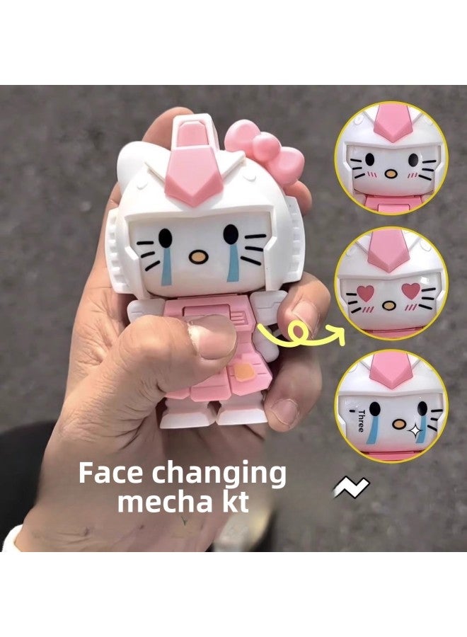 Mecha Hellokitty Expression Bag Face-changing Cartoon Toy Gundam Decoration Creative Keychain Bag Pendant-Color:Face Changing Kt Cat - Image 1