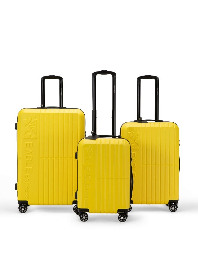 Eagle Express Aura ABS Hard Shell Luggage Set 3 Pcs (20/24/28 Inch) Yellow, Travel Trolley Suitcase Set with Scratch Resistant Shell, Silent Spinner Wheels, Anti-Theft Zipper and 2 Year Warranty - Image 1