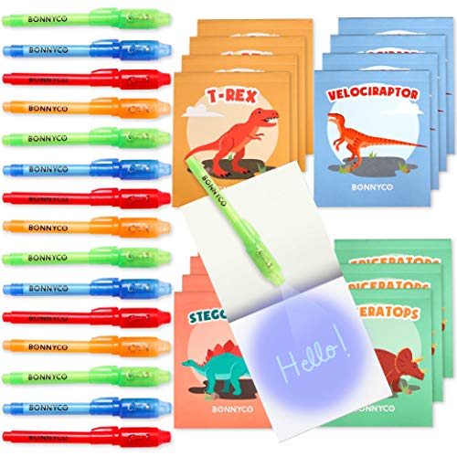 BONNYCO Invisible Ink Pen and Notebook Pack 16 Dinosaur Party Favors for Kids Magic Spy Pen Goodie Bags Stuffers for Kids Dinosaur Birthday Party Supplies Goody Bag Stuffers Return Gifts Prizes - Image 1