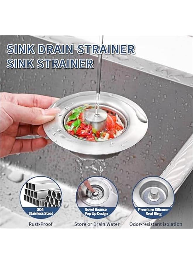 3-in-1 Kitchen Sink Drain Strainer - Pop Up Sink Stopper, 304 Stainless Steel Sink Drain Strainer, Kitchen Sink Stopper with Anti-Clogging Design, Kitchen Sink Strainer Fits US Standard 3-1/2'' Drains  - Image 2