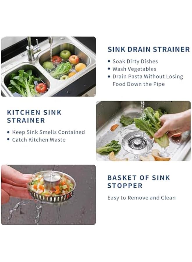 3-in-1 Kitchen Sink Drain Strainer - Pop Up Sink Stopper, 304 Stainless Steel Sink Drain Strainer, Kitchen Sink Stopper with Anti-Clogging Design, Kitchen Sink Strainer Fits US Standard 3-1/2'' Drains  - Image 5