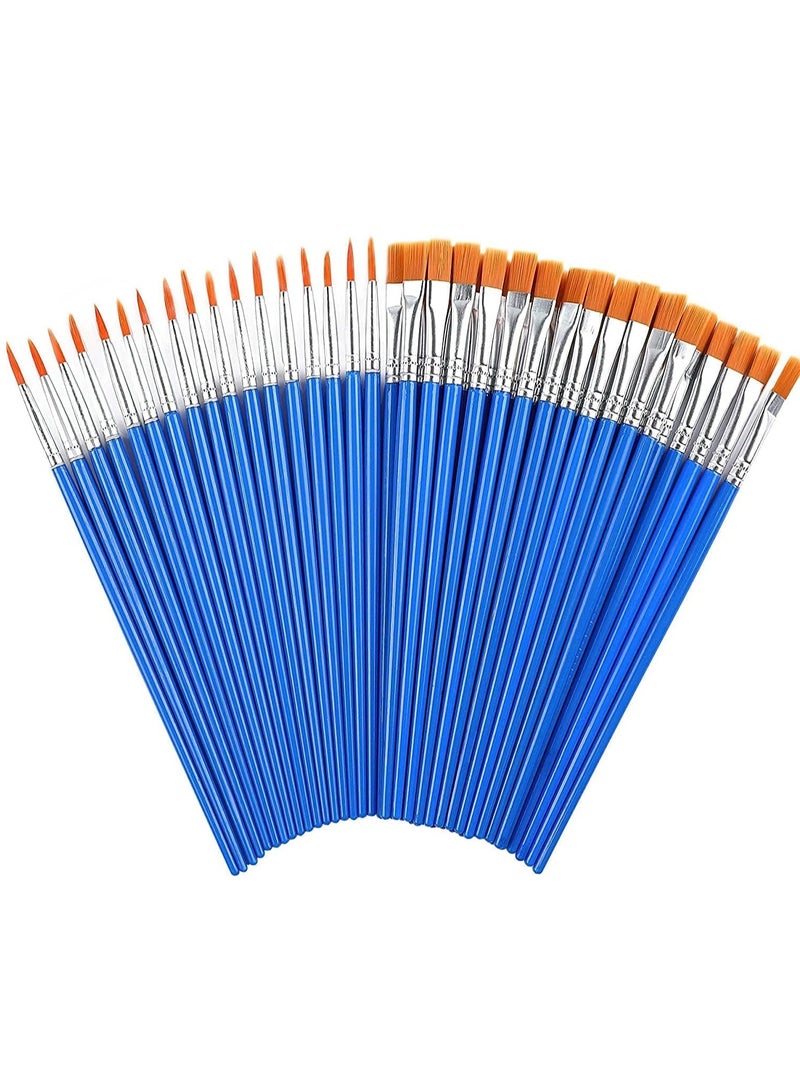60 PCS Paint Brushes, Oil paintbrush, Round Flat Small Brush Bulk, Artist Paint brushes, Easy Use and Maintenance, Suitable For Detail Painting Flat Paint Brushes Sets, Blue - Image 1