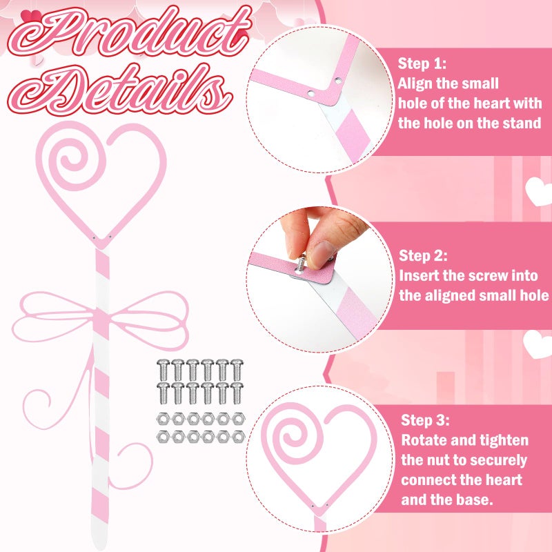 Otoolling أوتولينغ 6 قطع 14.6" دعامات حديقة معدنية على شكل قلب كبير لعيد الحب باللون الأحمر والوردي لعلامة زراعة لعيد الحب لوعاء الزهور في الشرفة أو الفناء أو الممر أو الحديقة الخارجية - Image 5