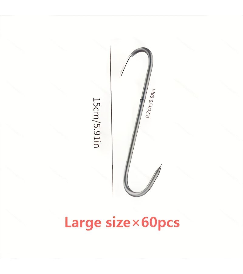 60Pcs Stainless Steel Meat Hooks Heavy Duty Set for Beef Ham Turkey Hot Cold Smoking - Image 3