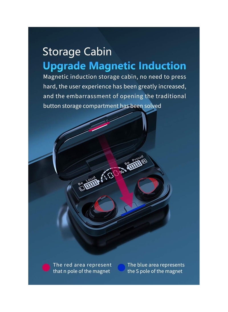 M10 Wireless Bluetooth 5.1 Headphones, IPX7 Wireless Charging Case Waterproof TWS Stereo Earphones Built-in Microphone.Sport Wireless Headphones,Black  - Image 2