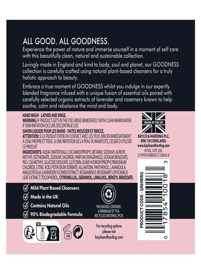 Baylis & Harding Liquid Hand Soap Wash with Dispenser, Goodness, Rose & Geranium, 16.9oz/500ml - Image 2