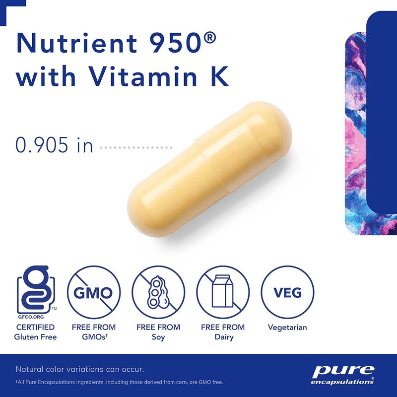 Pure Encapsulations مكمل غذائي نقي 950 مع فيتامين ك 180 كبسولة  مكمل متعدد الفيتامينات والمعادن  دعم العظام والأوعية الدموية  امتصاص مثالي  خالي من الغلوتين  غير معدل وراثيًا  180 كبسولة - Image 3
