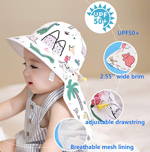 GZMM Baby Girls Wide Brim Sun Protection Hat UPF 50+,Foldable Baby Girl Boy Sun Hat (6-12 Months, Dinosaur) - Image 2