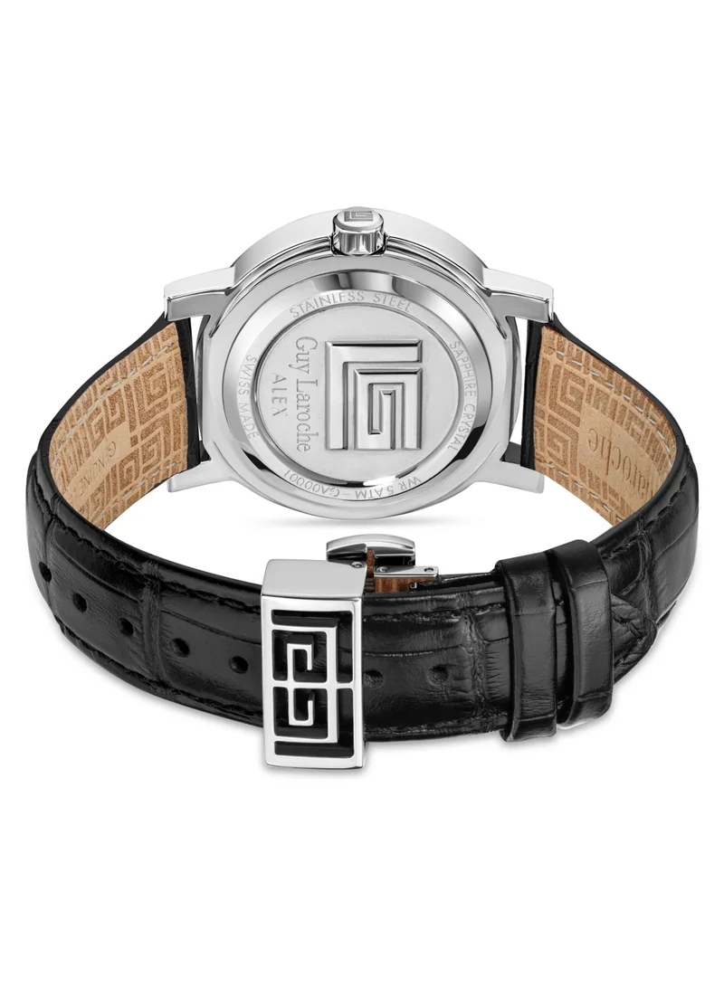 Guy Laroche Guy Laroche Alex Watch for Men with Black Genuine Leather Strap 40 mm 5 Atm