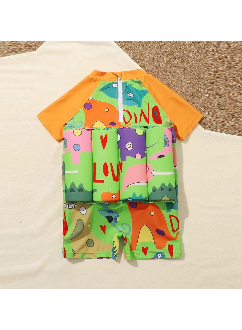 SYOSI Kids Baby One-Piece Floatation Swimsuit Float Suit with Adjustable Buoyancy Bathing Suit Cartoon Short Sleeve Swimwear Jumpsuit(3-4 Years, Orange Green) - Image 4
