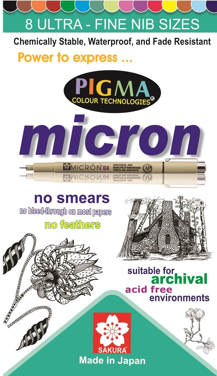Sakura Pigma Micron Fine Line pens - Set - A (with 04 nib added) - Pack of 8 assorted nibs in Black colour (003,005,01,02,03, 04, 05 & 08 tip) - Image 3