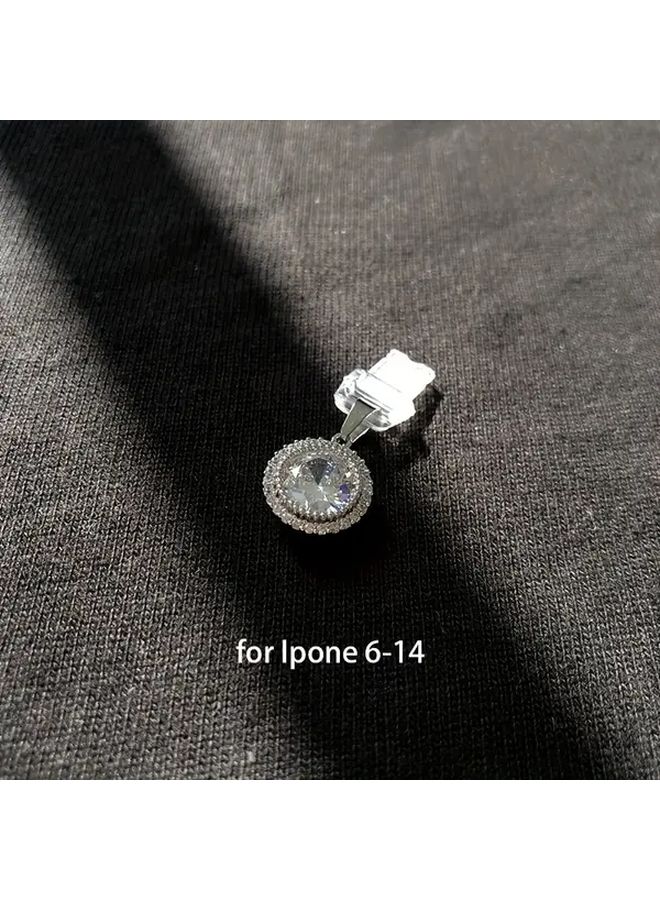 Silvery Zirconia Phone Charging Port Dust Plug Compatible with iPhone 6 to 14 Models - Image 1