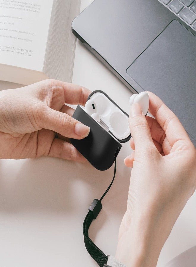 elago Compatible with AirPods Pro 2, Silicone Case with Lanyard, Front LED Visible, Fabric Lanyard Included (Black) - Image 3