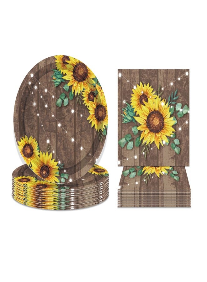 Lide Road Sunflower Wood Grain Plates and Napkins Serves 24 Gusets 64 Pcs Sunflower Party Decorations Disposable Tableware Set Paper Dinner Dessert Cake Plates Napkins for Sunflower Wood Grain Party Supplies - Image 2