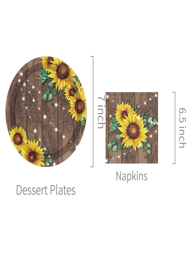 Lide Road Sunflower Wood Grain Plates and Napkins Serves 24 Gusets 64 Pcs Sunflower Party Decorations Disposable Tableware Set Paper Dinner Dessert Cake Plates Napkins for Sunflower Wood Grain Party Supplies - Image 3