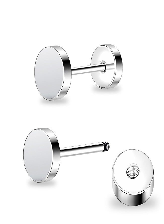 ZDE Women Earrings Flat Back Dot Earrings Titanium Hypoallergenic Cartilage Non-Nickel Earrings Studs for Sensitive Ears Simple Classic 5mm Silver Screw On Stud Earring - Image 1