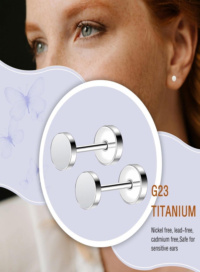 ZDE Women Earrings Flat Back Dot Earrings Titanium Hypoallergenic Cartilage Non-Nickel Earrings Studs for Sensitive Ears Simple Classic 5mm Silver Screw On Stud Earring - Image 2