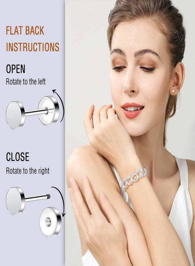 ZDE Women Earrings Flat Back Dot Earrings Titanium Hypoallergenic Cartilage Non-Nickel Earrings Studs for Sensitive Ears Simple Classic 5mm Silver Screw On Stud Earring - Image 3