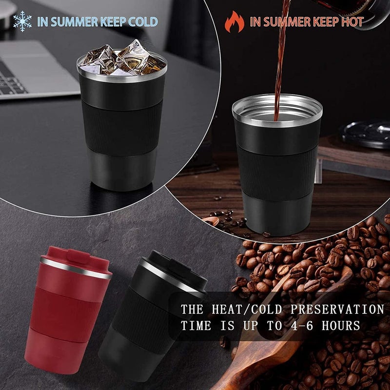 12 oz vacuum stainless steel insulated coffee cup leak-proof spill-proof portable accompanying Cup Black - Image 3