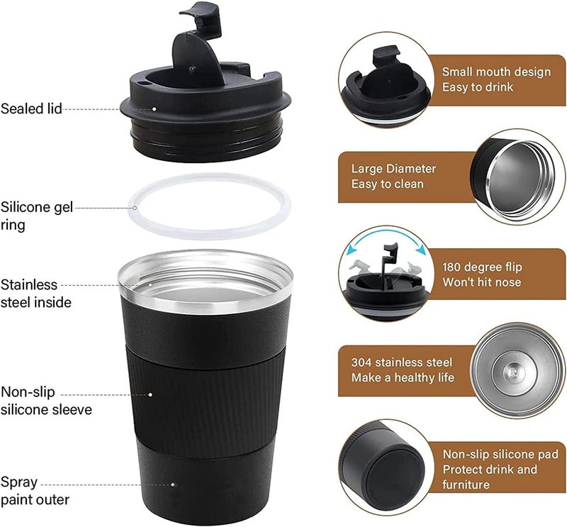 12 oz vacuum stainless steel insulated coffee cup leak-proof spill-proof portable accompanying Cup Black - Image 4