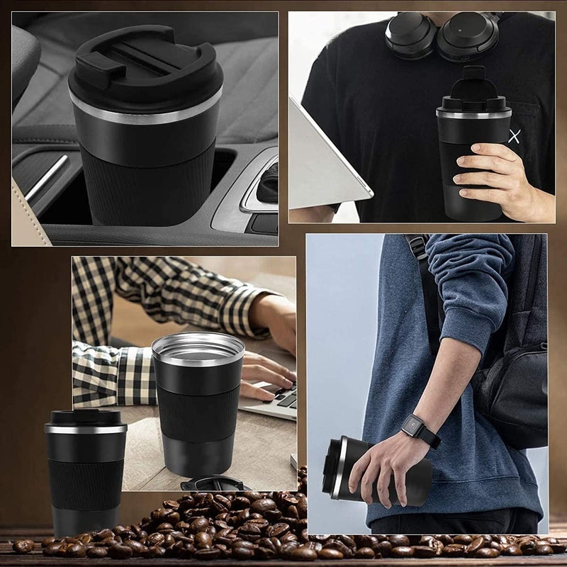 12 oz vacuum stainless steel insulated coffee cup leak-proof spill-proof portable accompanying Cup Black - Image 5