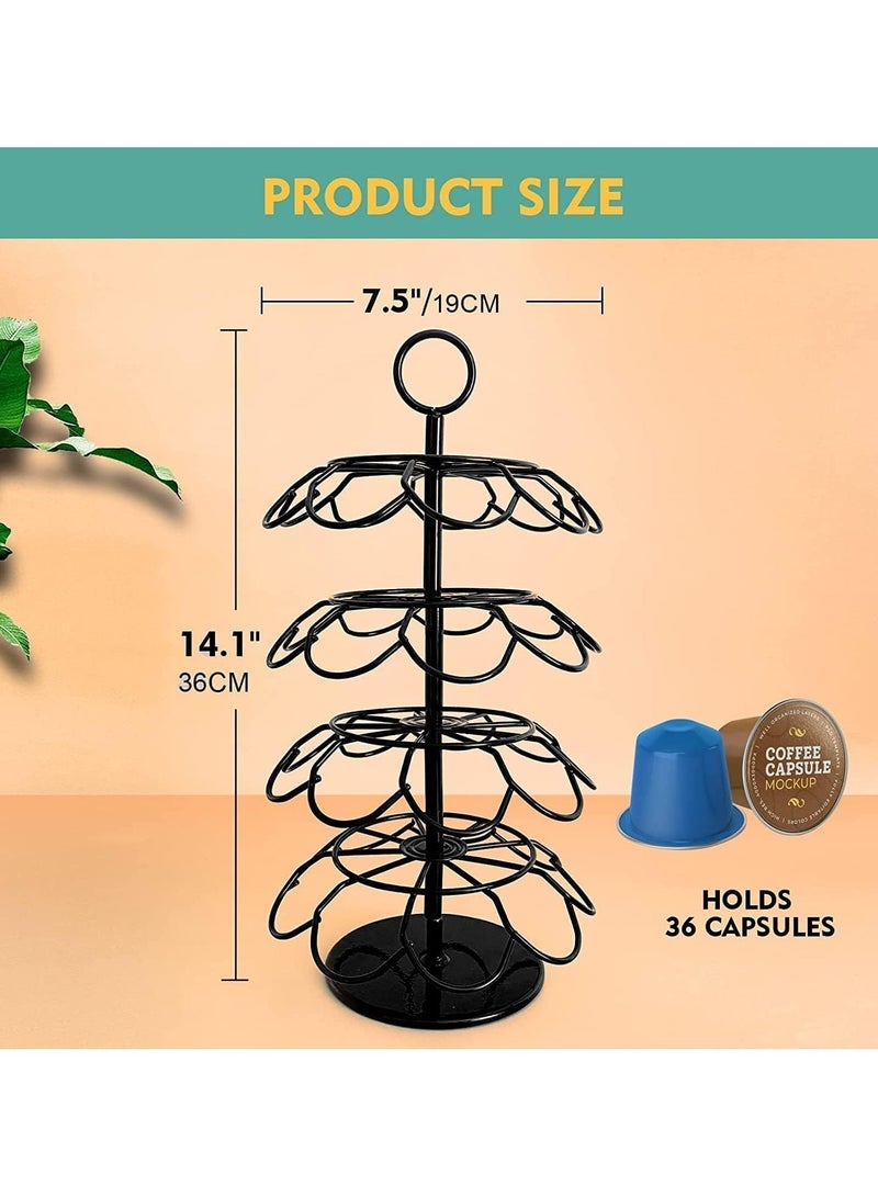 BLOOMING TIME 360 Degree Rotating Coffee Capsule Holder Coffee Pod Stand For Max 36Pcs, Black - Image 1